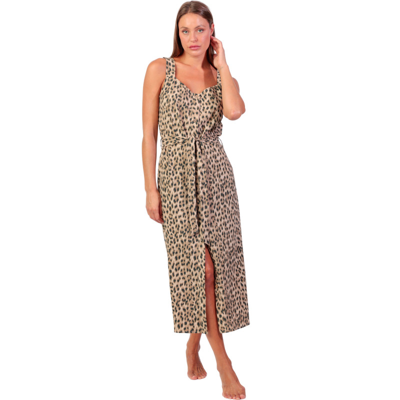 Robe estivale boutonnée mi-longue Leopard