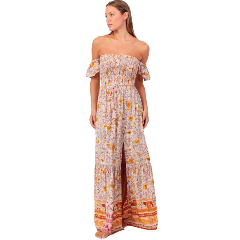 Robe longue estivale bustier manches tombantes Flowers