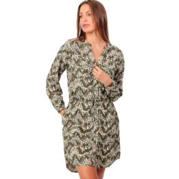Robe estivale boutonnée manches longues Safari