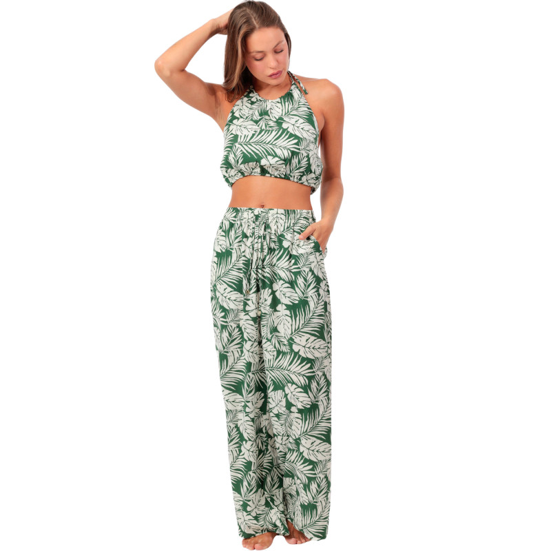 Ensemble pantalon et top court Tropical Leaves