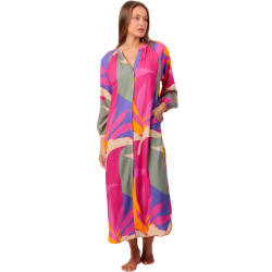 Robe estivale mi-longue boutonnée manches longues Big Colors
