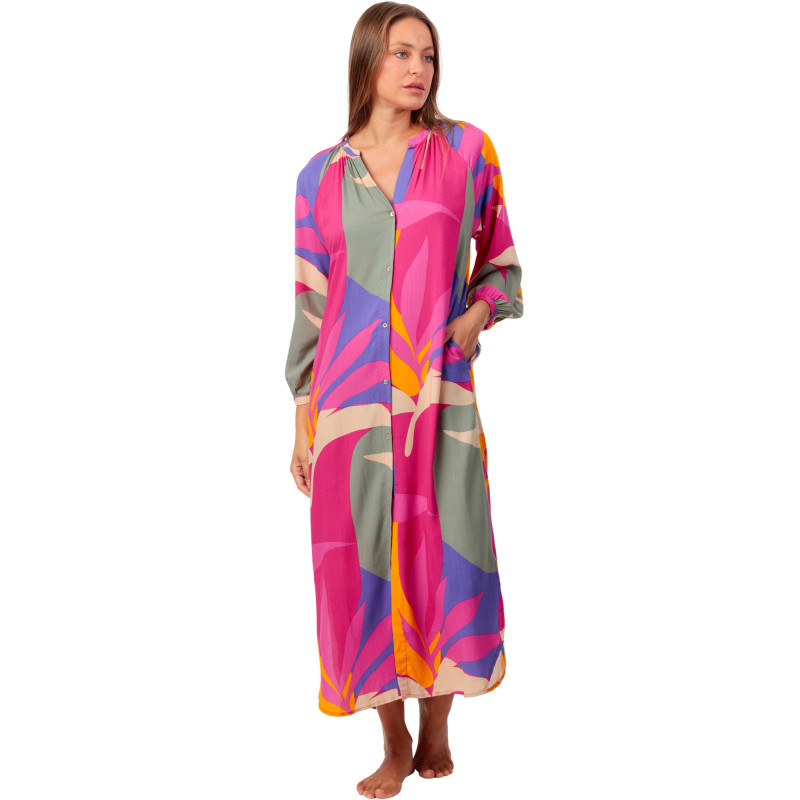 Robe estivale mi-longue boutonnée manches longues Big Colors