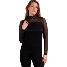 Top manches longues tulle et dentelle col montant Christmas