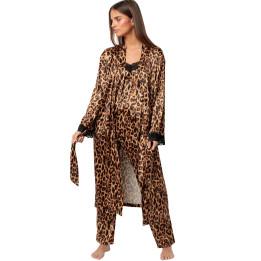 Déshabillé satin long Glam Leopard