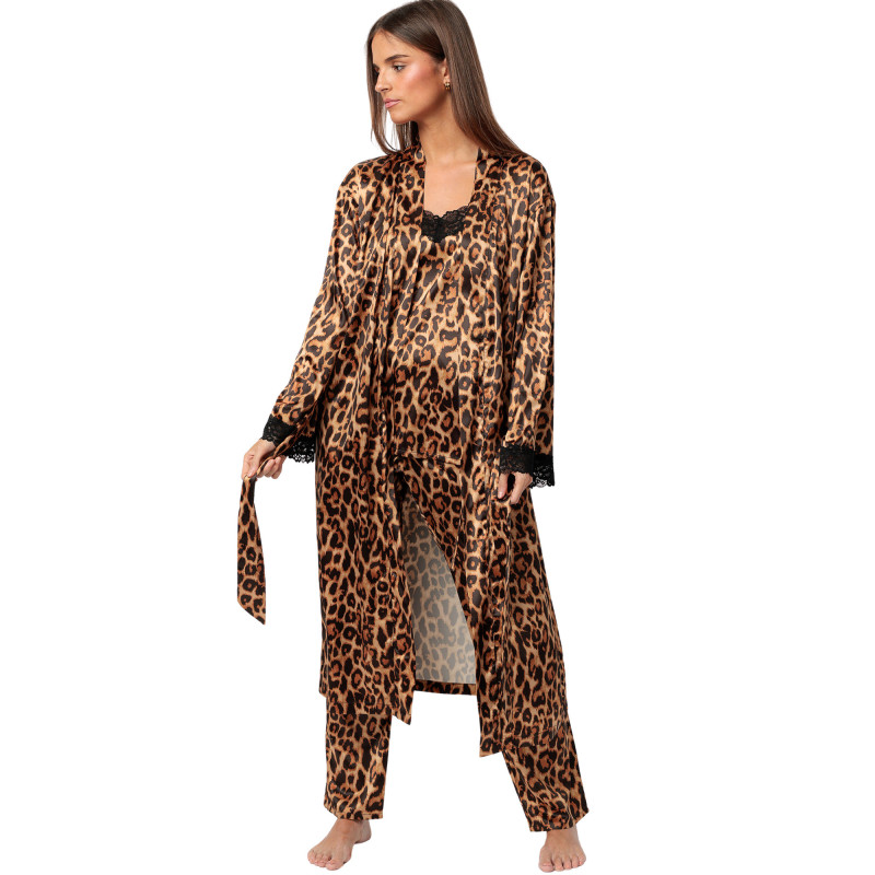 Déshabillé satin long Glam Leopard