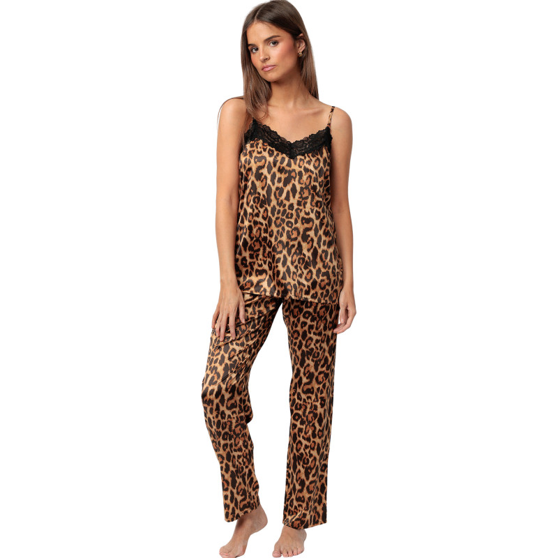 Pyjama satin pantalon caraco Glam Leopard