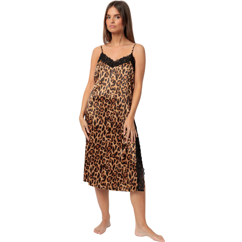Nuisette satin mi-longue Glam Leopard