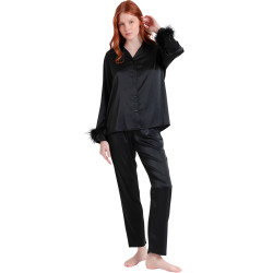 Pyjama satin chemise et pantalon plumes amovibles Plumas Marabu Luxe