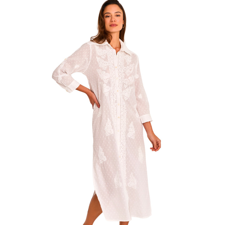 Robe de plage chemise longue brodée COMPLEMENTOS