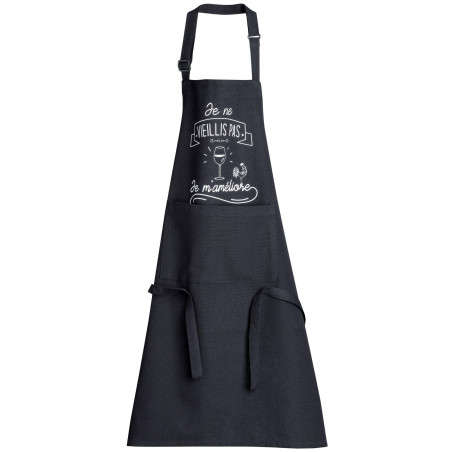 Grembiule da cucina riciclato Je m'améliore Noir 72 X 90