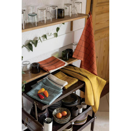 Paño de cocina de mezcla con rayas Kilia Brique 50 X 70