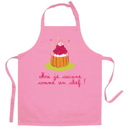 Recycelte Kinderschürze Je cuisine comme un chef Rose 52 X 63