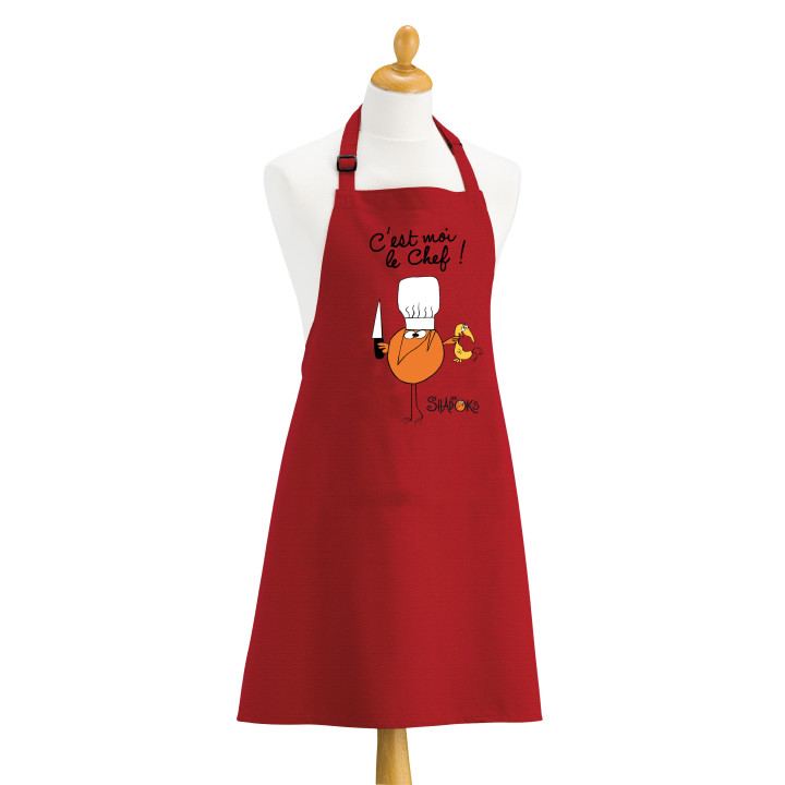 Grembiule da cucina riciclato Shadoks C'est moi le chef Rouge 72 X 90