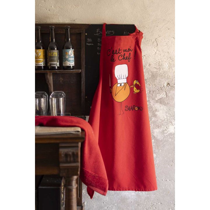 Recycelte Küchenschürze Shadoks C'est moi le chef Rouge 72 X 90