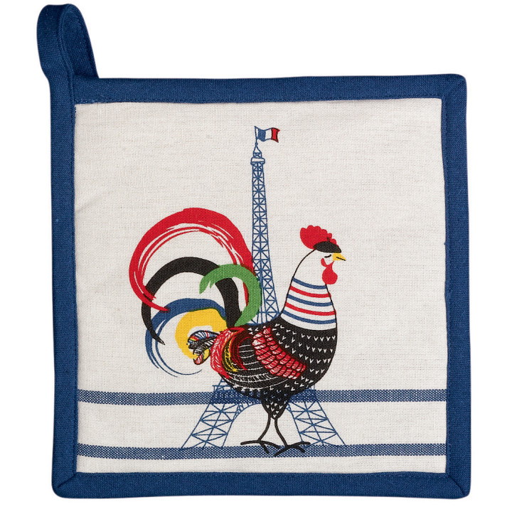 Manopla reciclada French Cocorico Écru/Bleu 20 X 20