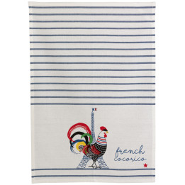 Gerecycleerde theedoek French Cocorico Écru/Bleu 50 X 70