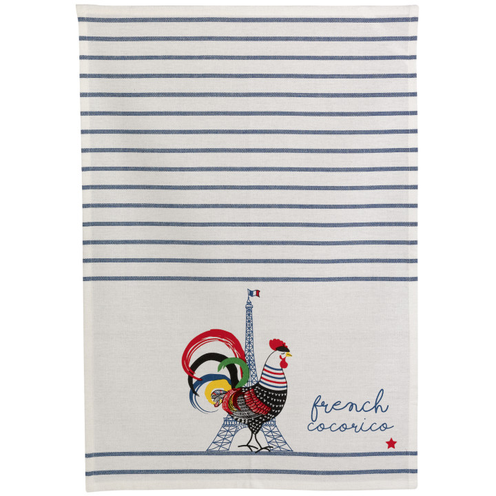 Paño reciclado French Cocorico Écru/Bleu 50 X 70