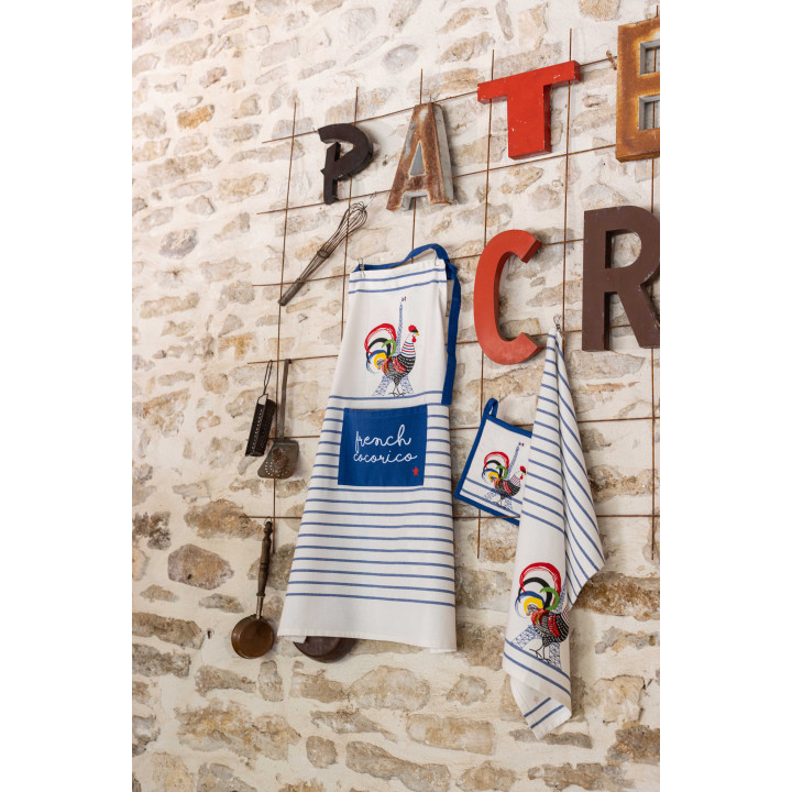 Recycelte Küchenschürze French Cocorico Écru/Bleu 85 X 72