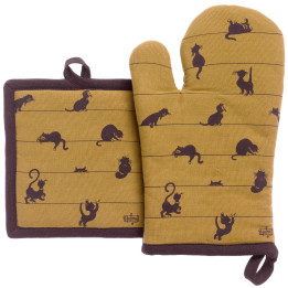 Set guanto da cucina/presina Dubout Partition de chats Cannelle 18 X 28