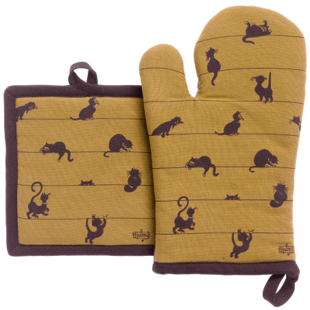 Set van ovenwant/pannenlap Dubout Partition de chats Cannelle 18 X 28