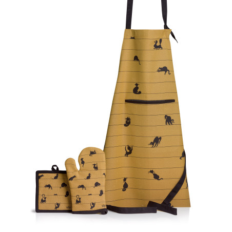 Avental de cozinha Dubout Partition de chats Cannelle 72 X 85
