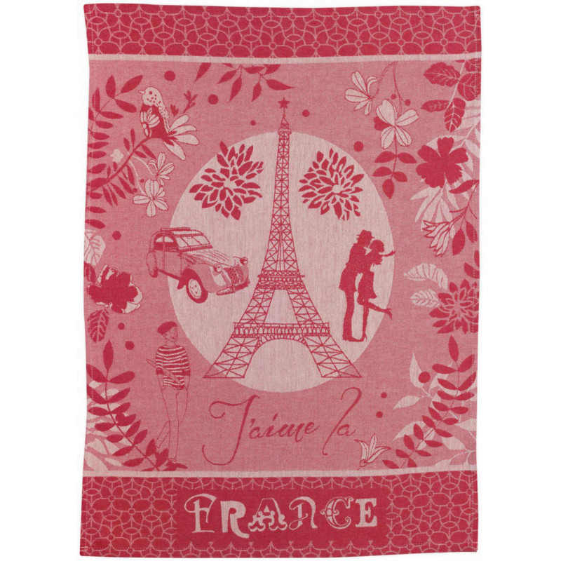 Jacquard theedoek Tour Eiffel Rouge 50 X 70