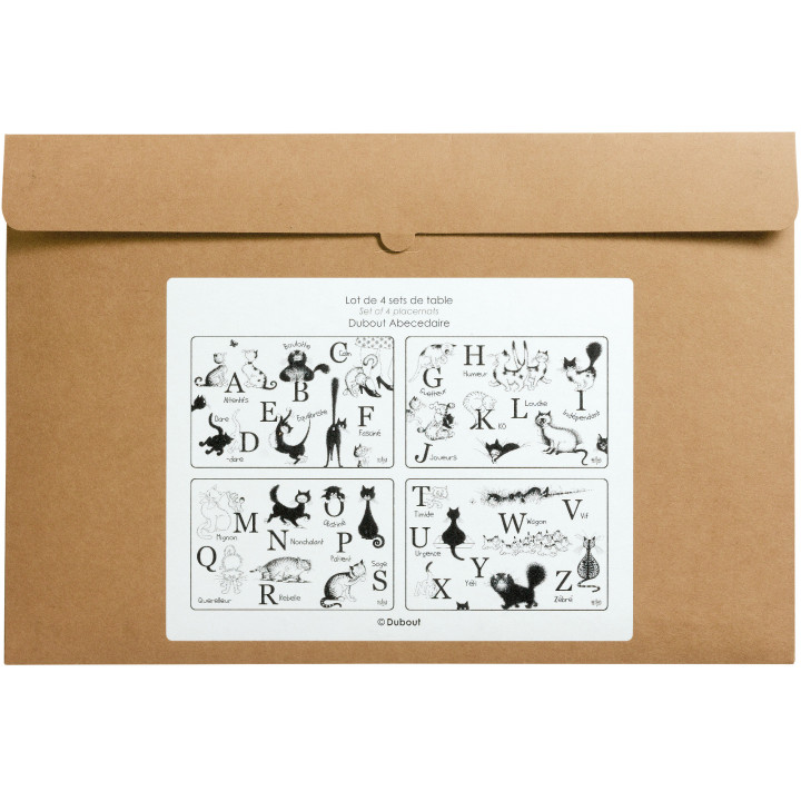 Satz von 4 Tischsets Dubout Abécédaire Noir/Blanc 30 X 45