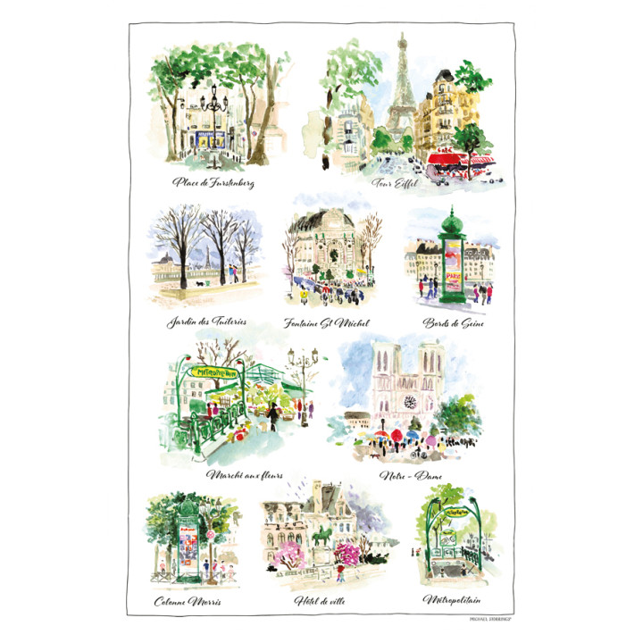 Torchon Paris scénettes Blanc 48 x 72
