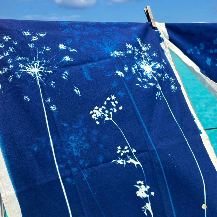 Keukendoek Fleurs de carotte Bleu 50 X 70