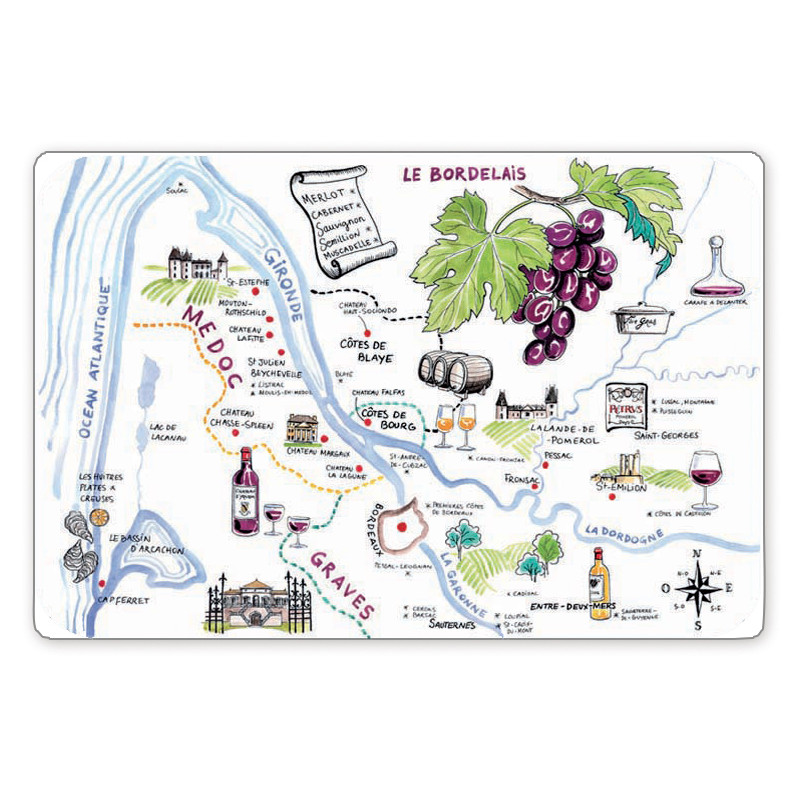 Placemat Dessin Vignoble Bordeaux Assortis 45 X 30