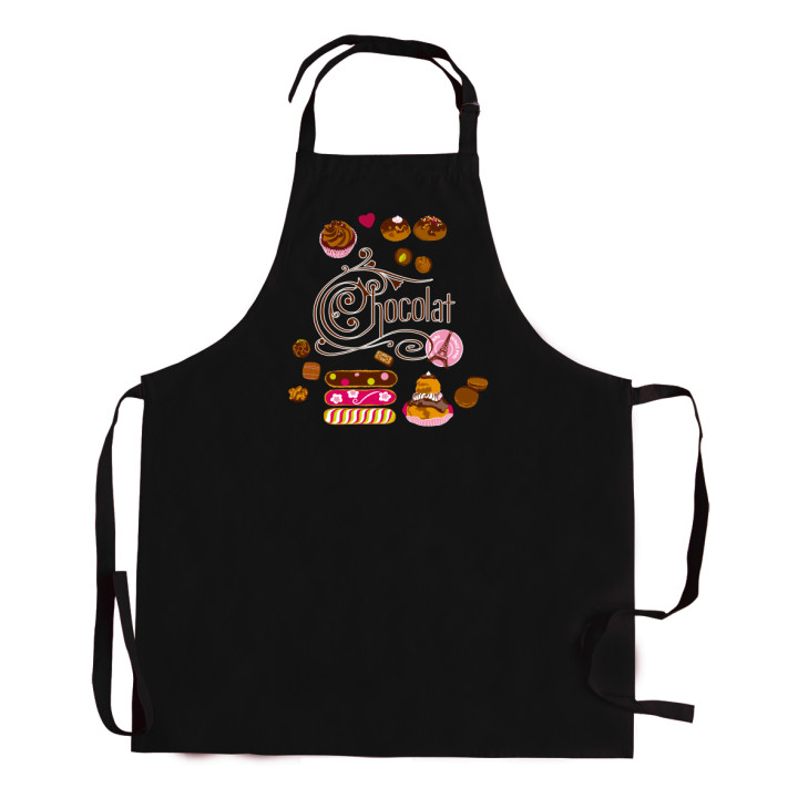 Avental de cozinha reciclado sem bolso Éclairs Noir 72 X 90