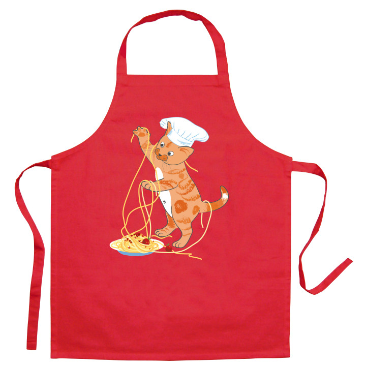 Avental de cozinha infantil reciclado Chat en cuisine Rouge 52 X 63