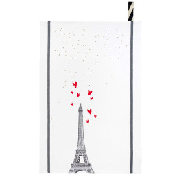Torchon Eiffel Coeurs Blanc 50 x 70