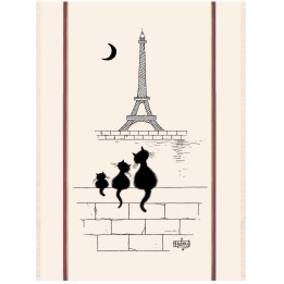 Grand Torchon Dubout Chats Tour Eiffel Ecru 60 X 80