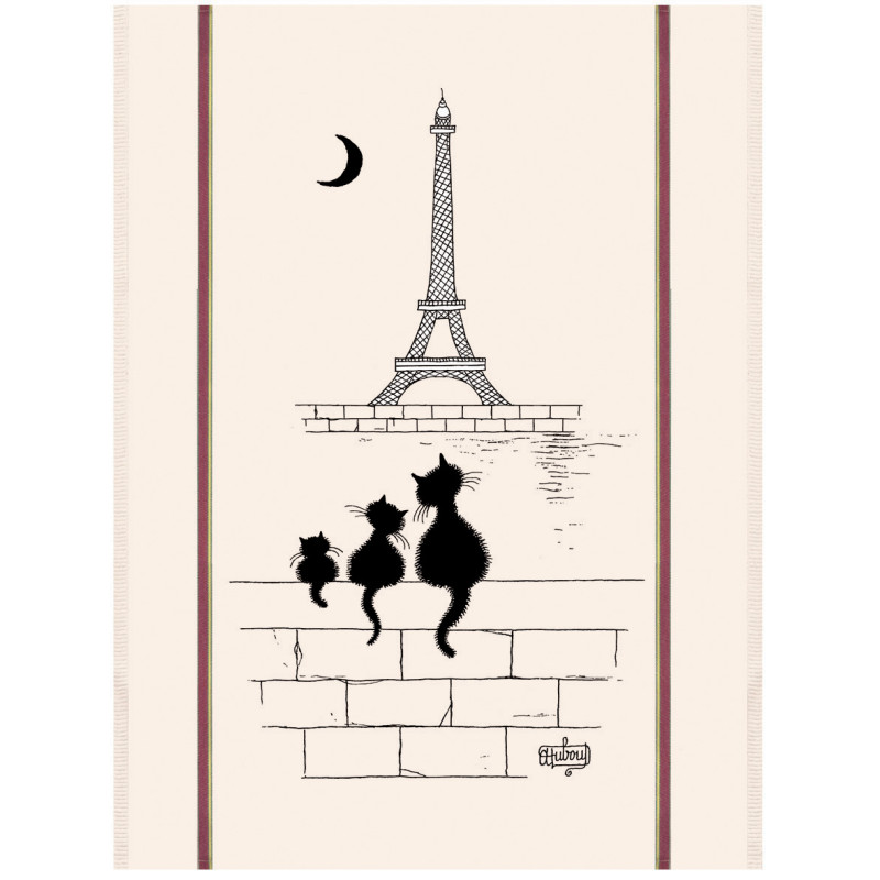Grand Torchon Dubout Chats Tour Eiffel Ecru 60 X 80
