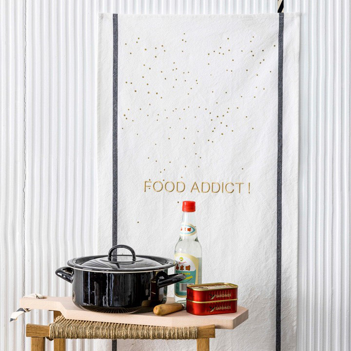 Paño de cocina Food Addict Or Blanc 50 X 70