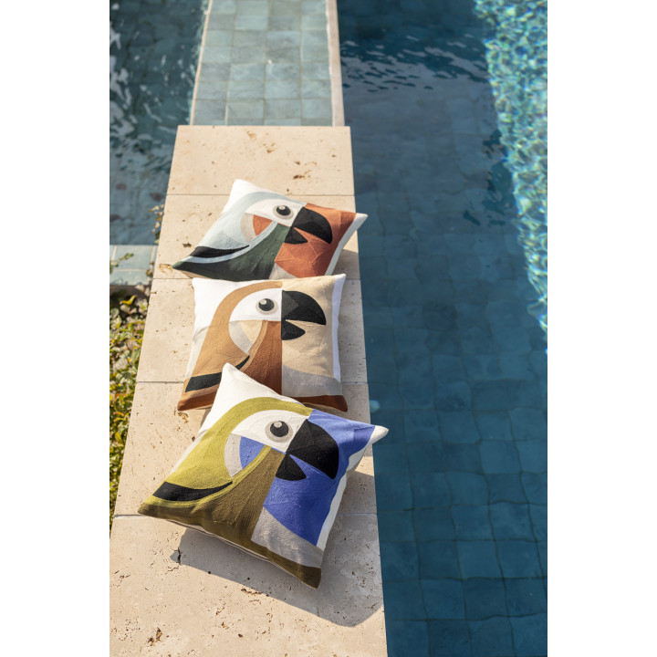 Geborduurd kussen Loro Naturel 45 X 45