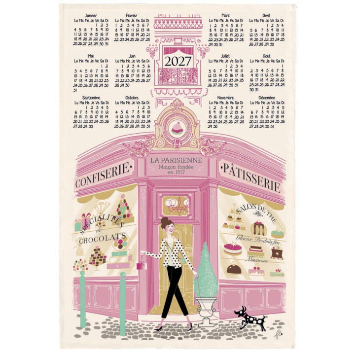 Paño de cocina Façade Pâtisserie Calendrier 2027 Écru 48 X 72