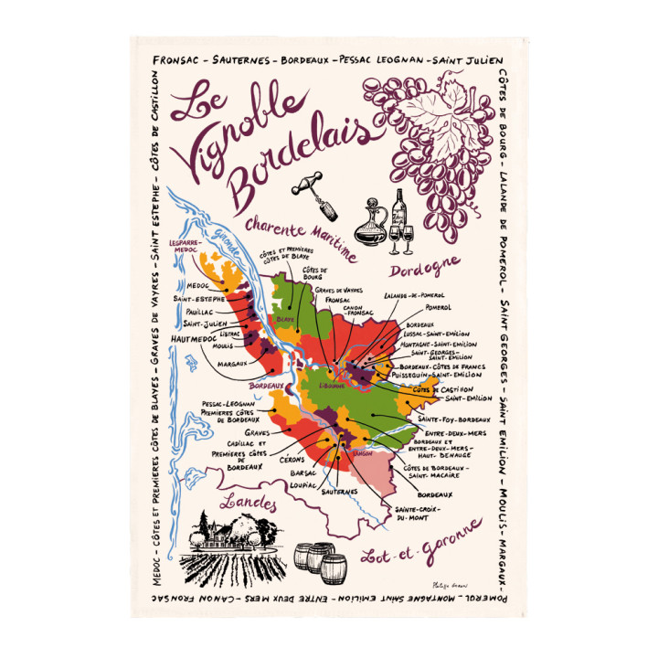 Strofinaccio La carte des Bordeaux Écru 48 X 72
