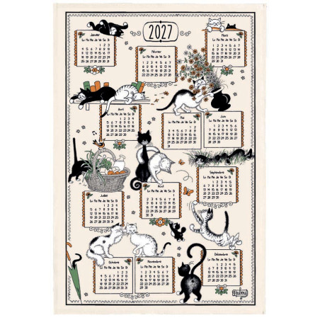 Strofinaccio Dubout Ribambelle chats calendrier 2027 Écru 48 X 72