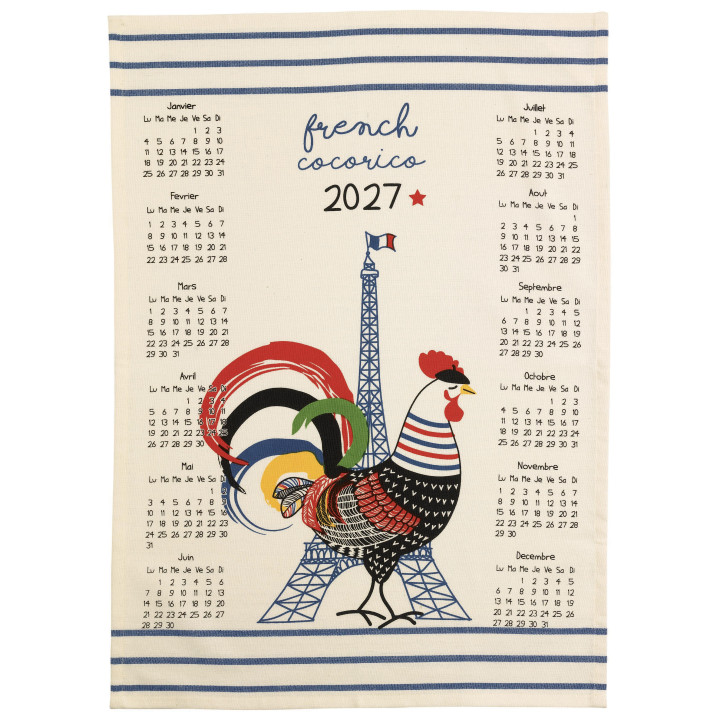Gerecyclede theedoek Calendrier French Cocorico 2027 Écru 50 X 70