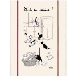 Grote theedoek Dubout Chats en cuisine Écru 60 X 80