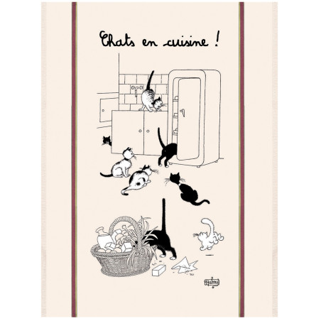 Gran paño de cocina Dubout Chats en cuisine Écru 60 X 80