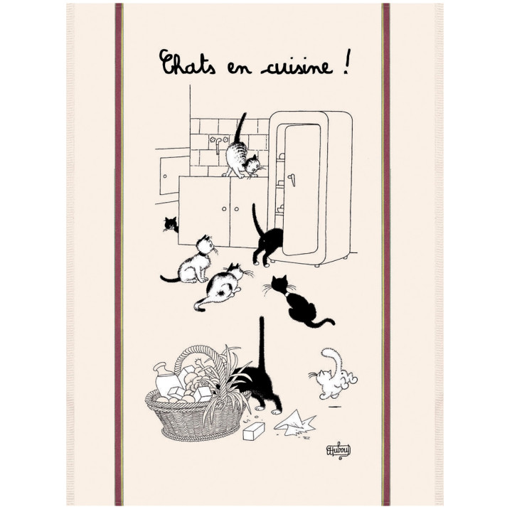 Gran paño de cocina Dubout Chats en cuisine Écru 60 X 80