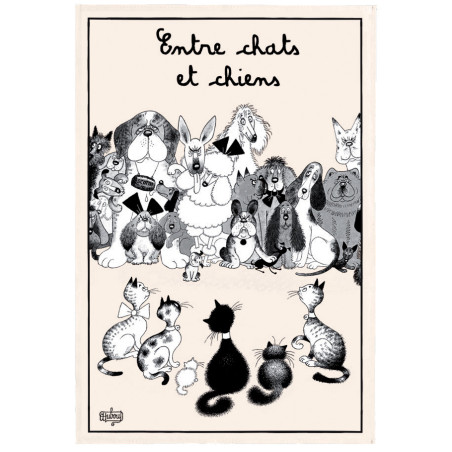 Paño de cocina Dubout Entre chats et chiens Écru 48 X 72