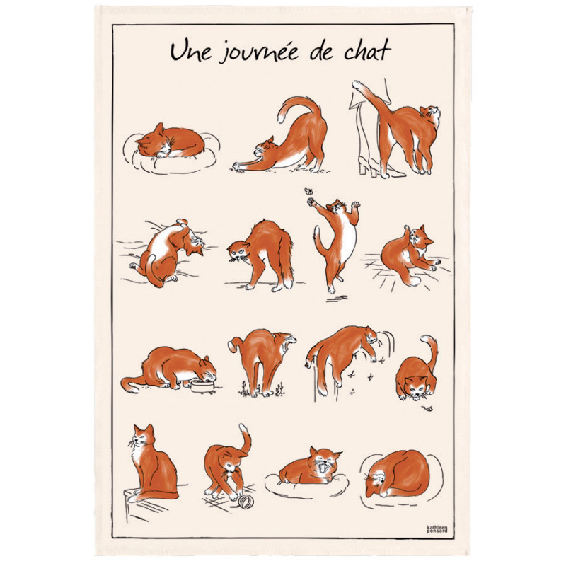 Bedrucktes Geschirrtuch Journée de chat Écru 48 X 72