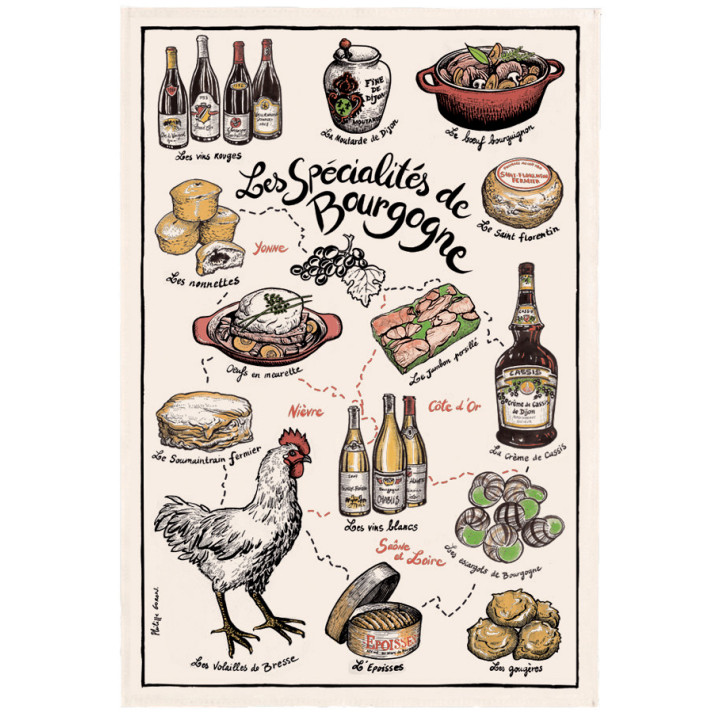 Theedoek Spécifialités de Bourgogne Écru 48 X 72