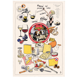 Paño de cocina estampado Les grands fromages Écru 48 X 72