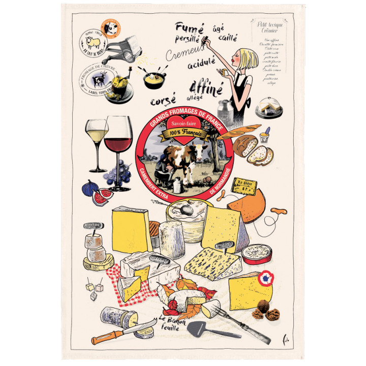 Torchon Imprimé Les grands fromages Ecru 48 x 72