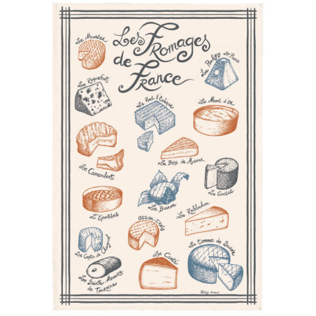Pano de prato estampado Fromages de France Écru 48 X 72